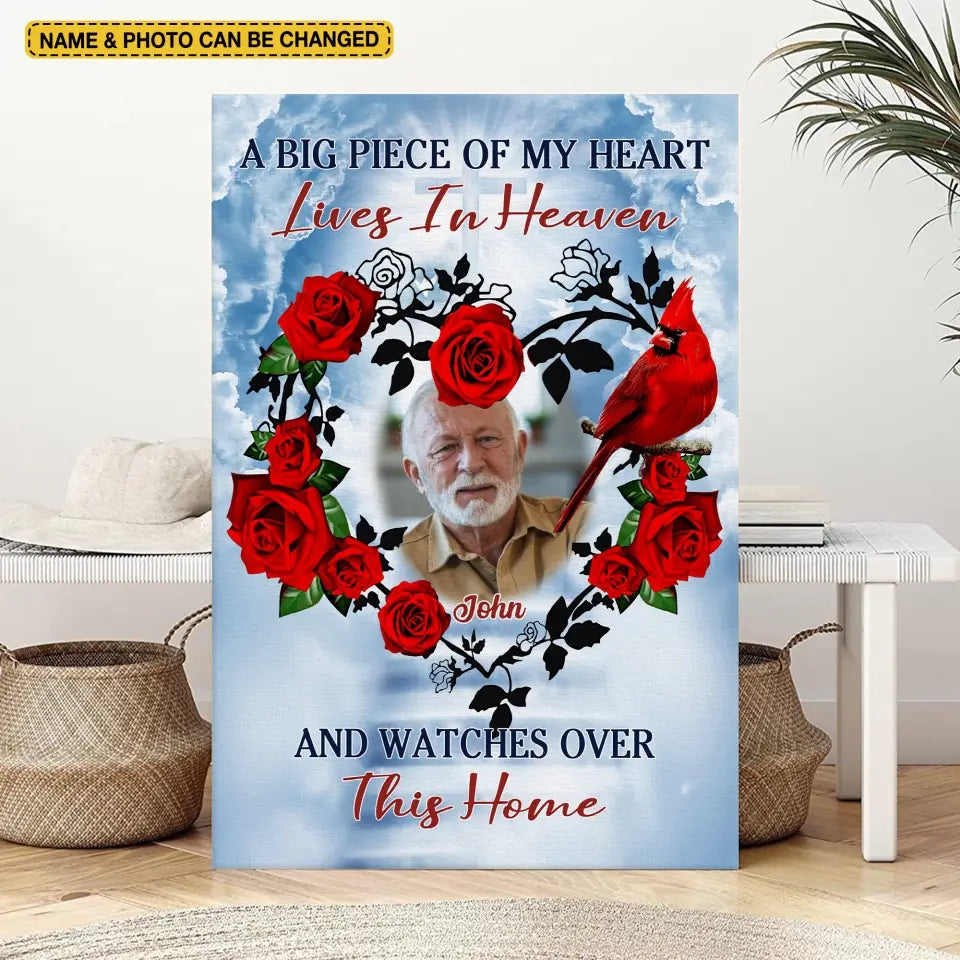 A Big Piece Of My Heart Lives In Heaven - Personalized Memorial Canvas, Remembrance Gift