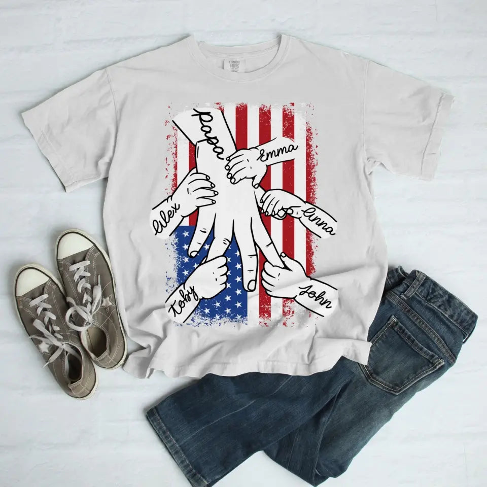 Family Hands 4th Of July - Personalized T-Shirt, 4th Of July Family Gift