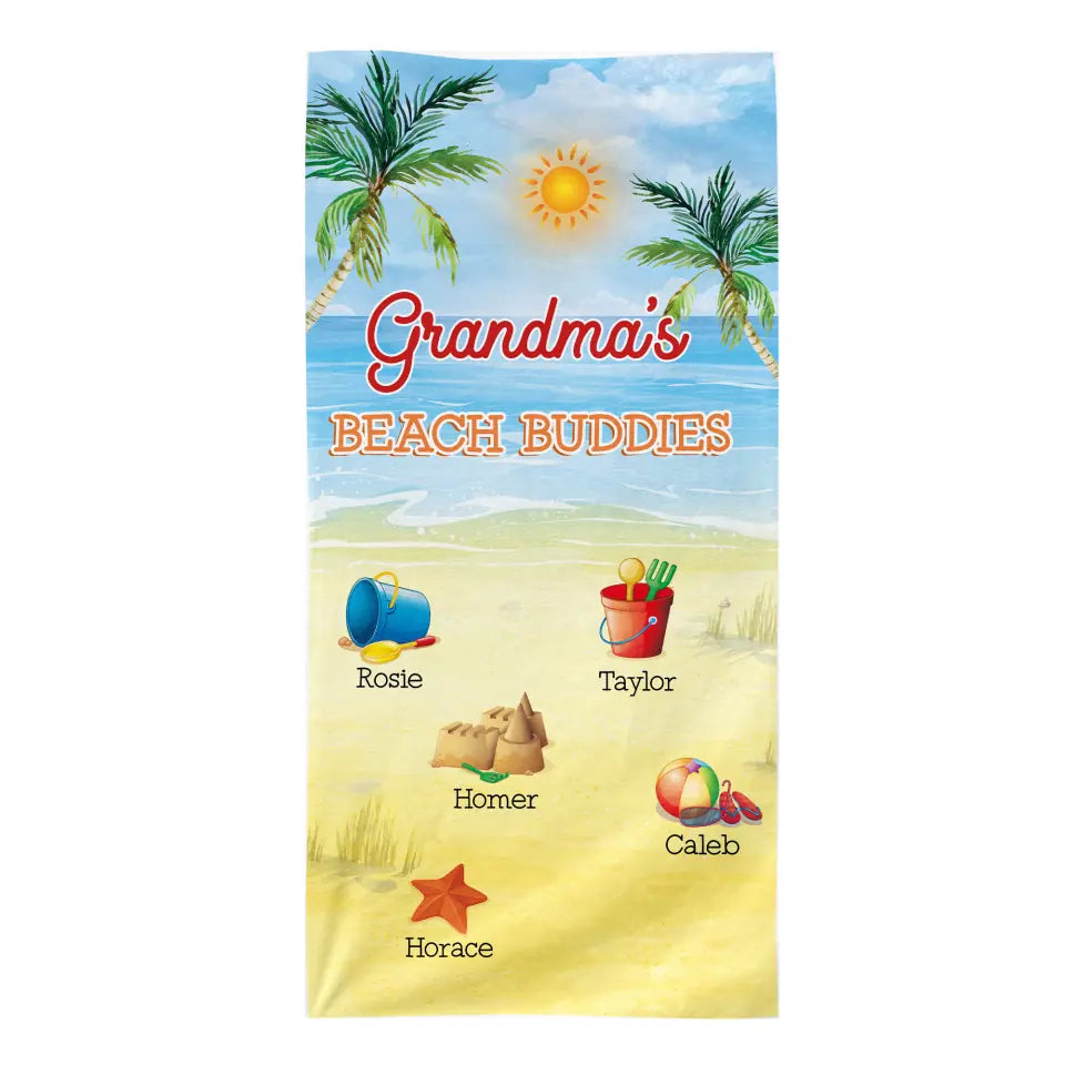 Grandma&#39;s Beach Buddies - Personalized Beach Towel, Summer Gift For Grandma