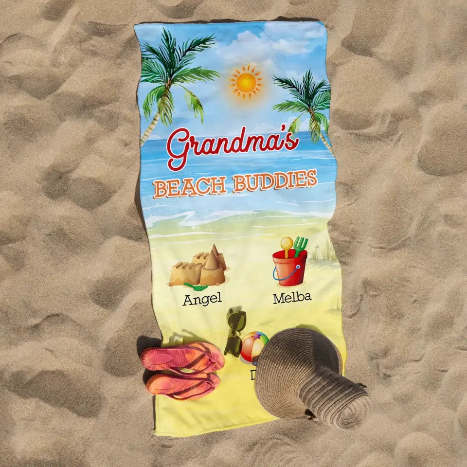 Grandma's Beach Buddies - Personalized Beach Towel, Summer Gift For Grandma