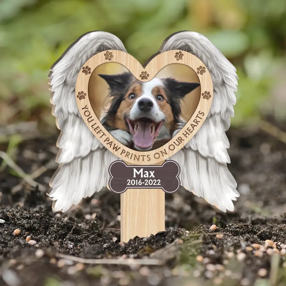 You Left Paw Prints On Our Hearts - Personalized Plaque Stake, Gift For Dog Lover