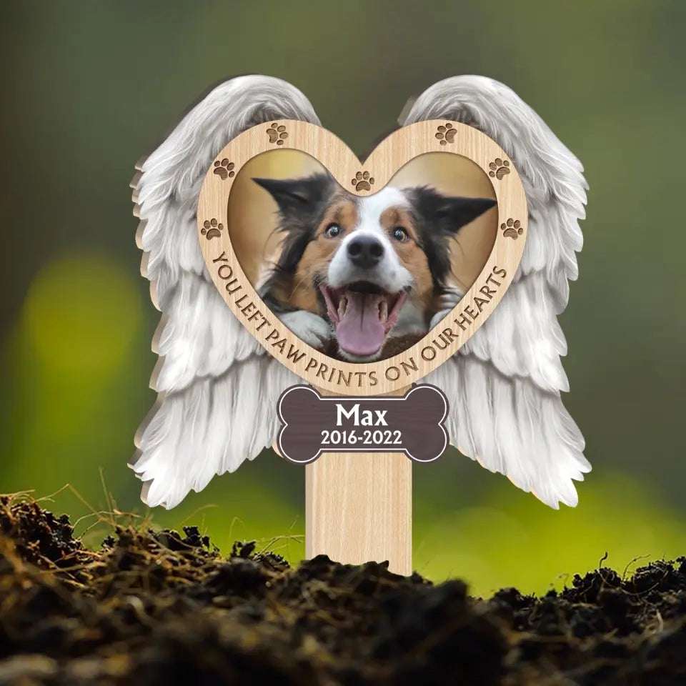 You Left Paw Prints On Our Hearts - Personalized Plaque Stake, Gift For Dog Lover