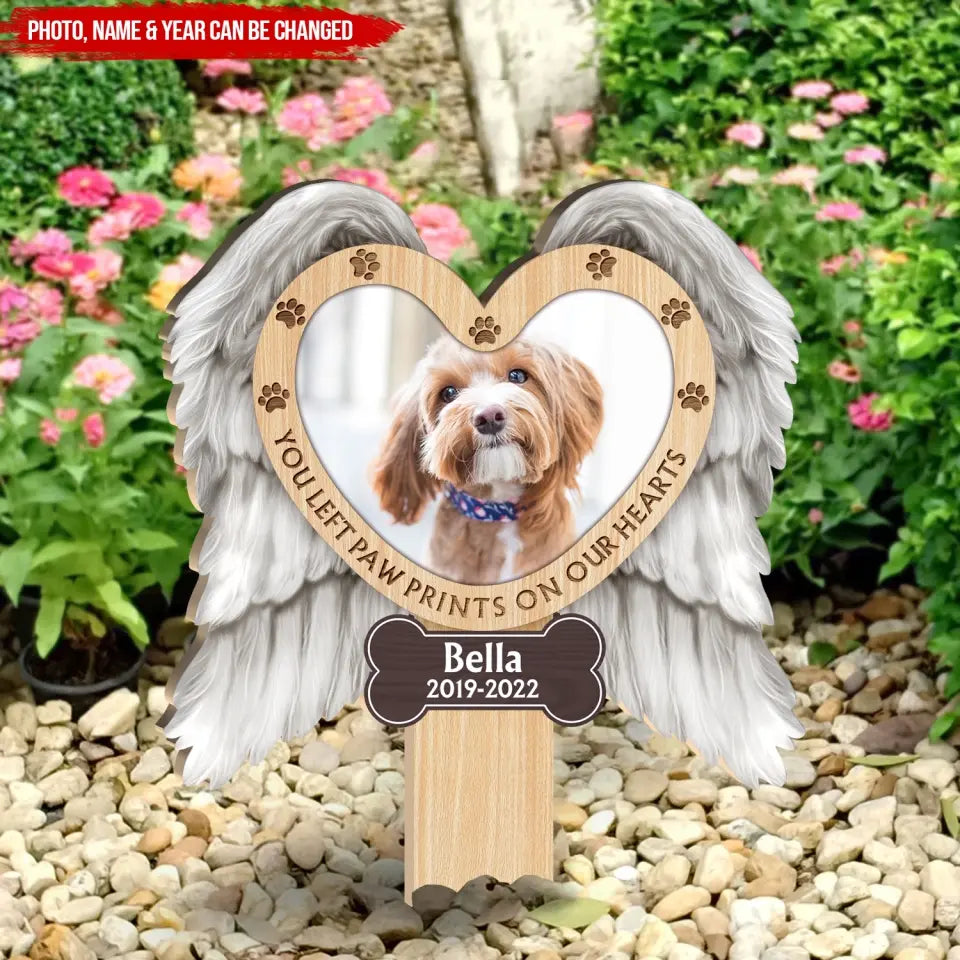 You Left Paw Prints On Our Hearts - Personalized Plaque Stake, Gift For Dog Lover