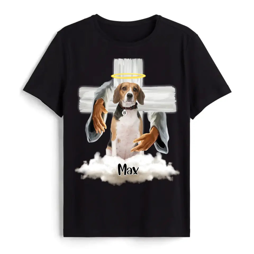 Memorial Pet God Hug - Personalized T-Shirt, Pet Loss Gift, Custom Pet&#39;s Photo T-Shirt