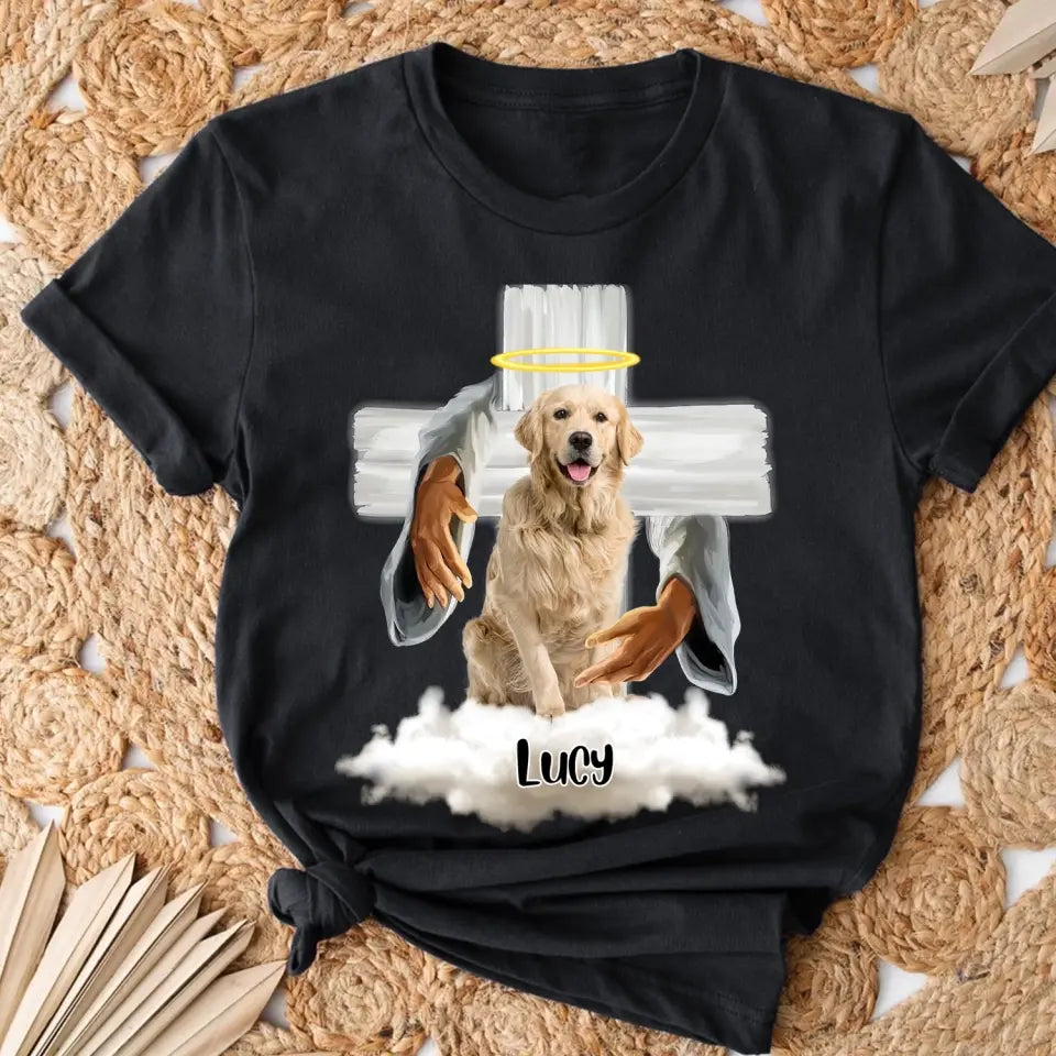 Memorial Pet God Hug - Personalized T-Shirt, Pet Loss Gift, Custom Pet's Photo T-Shirt