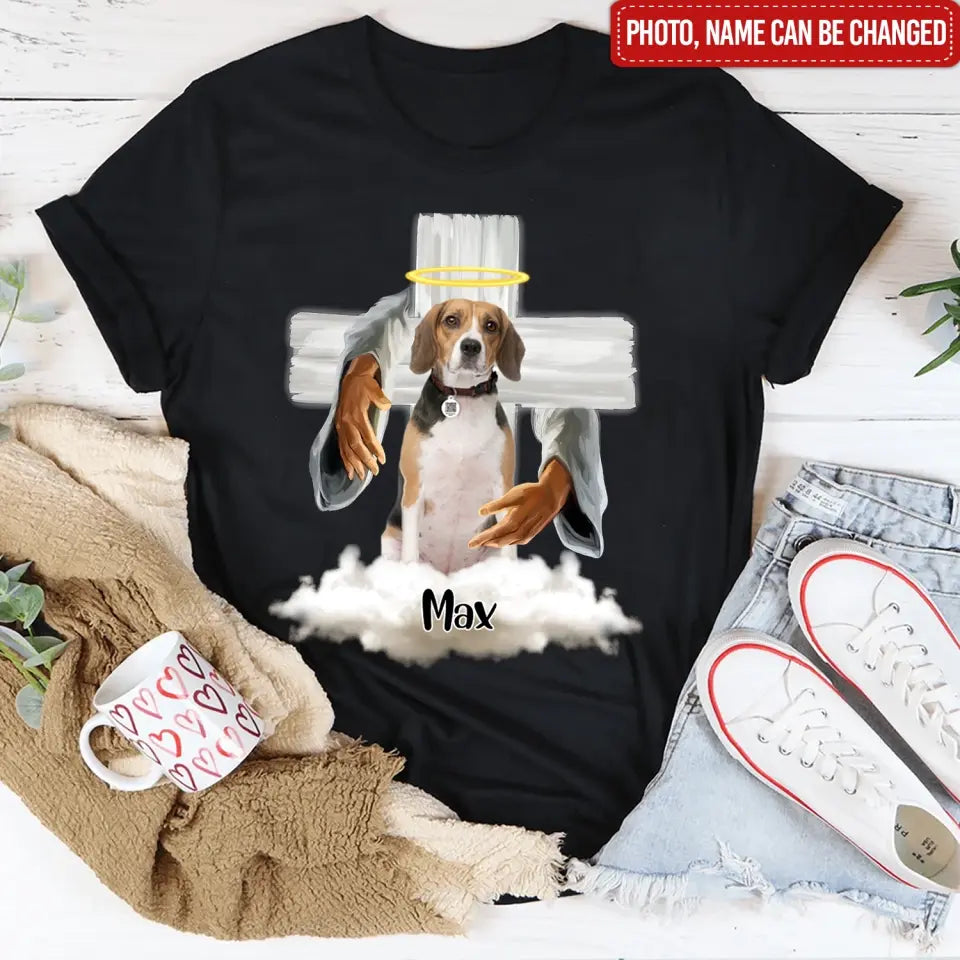 Memorial Pet God Hug - Personalized T-Shirt, Pet Loss Gift, Custom Pet's Photo T-Shirt