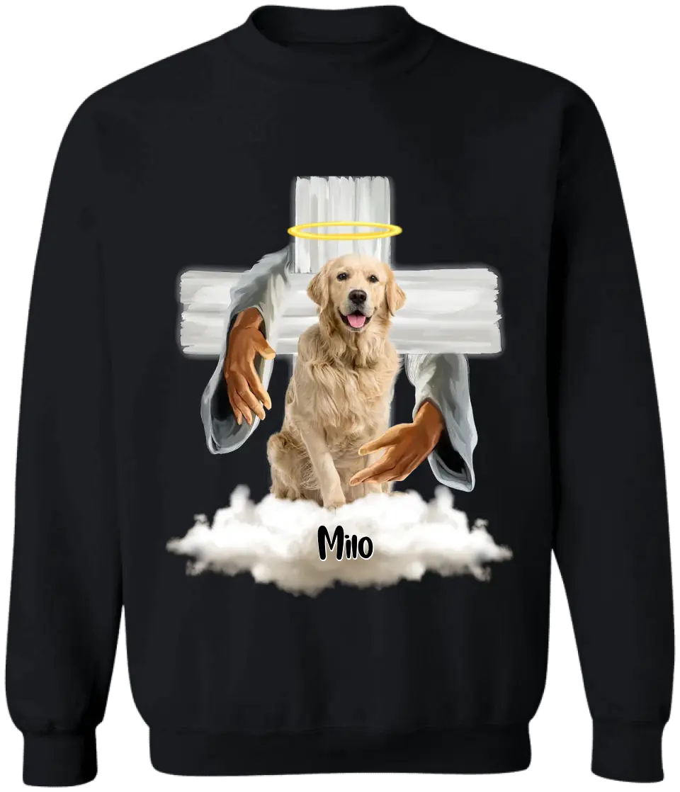 Memorial Pet God Hug - Personalized T-Shirt, Pet Loss Gift, Custom Pet's Photo T-Shirt