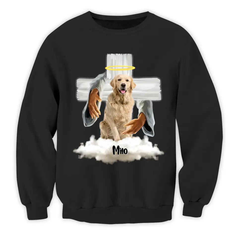 Memorial Pet God Hug - Personalized T-Shirt, Pet Loss Gift, Custom Pet's Photo T-Shirt