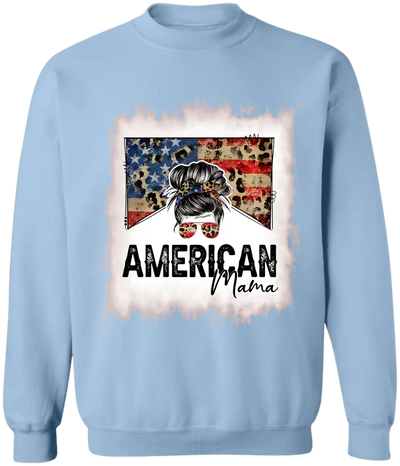 American Mama - Personalized T-Shirt, 4th Of July Messy Bun T-Shirt