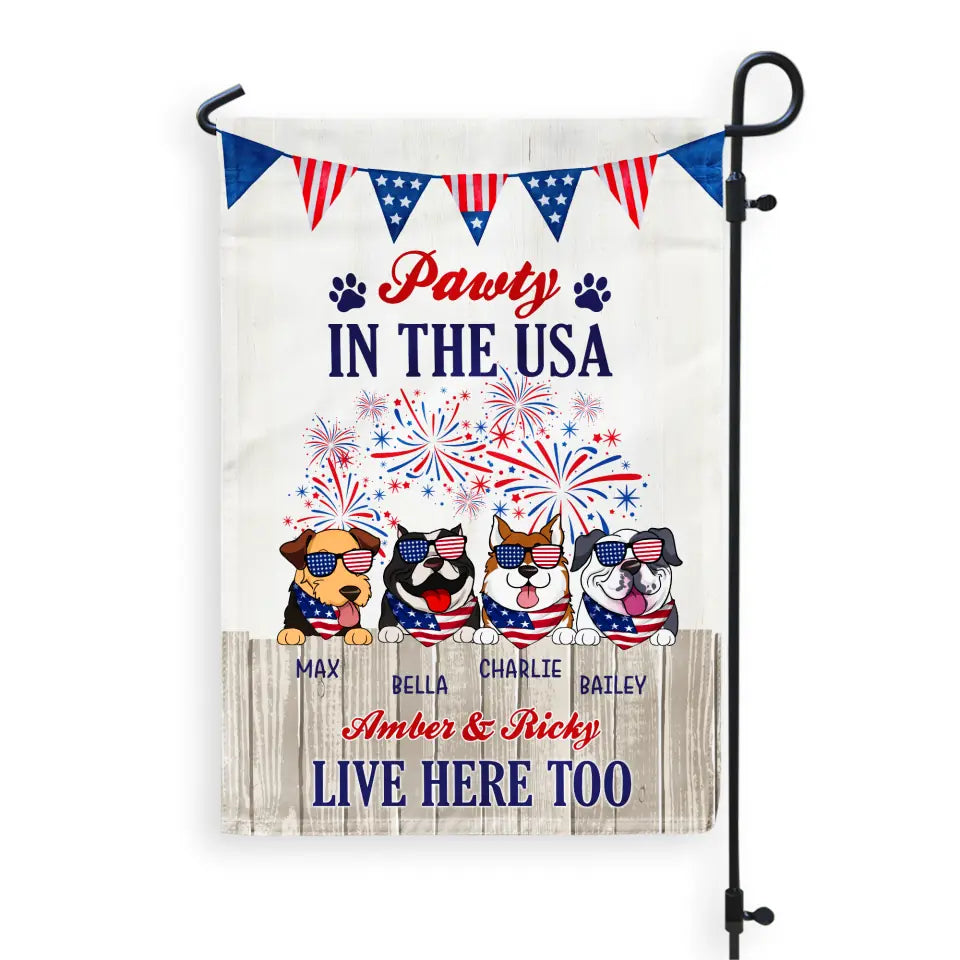 Pawty In The USA Patriotic Dog - Personalized Garden Flag, Independence Day Gift For Dog Mom, Dog Dad, Dog Lovers