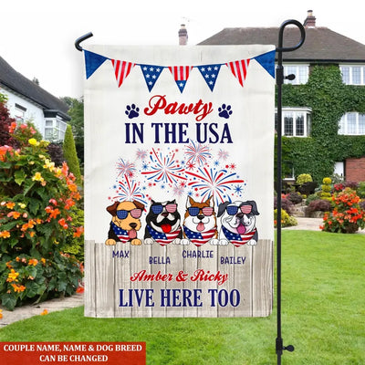 Pawty In The USA Patriotic Dog - Personalized Garden Flag, Independence Day Gift For Dog Mom, Dog Dad, Dog Lovers