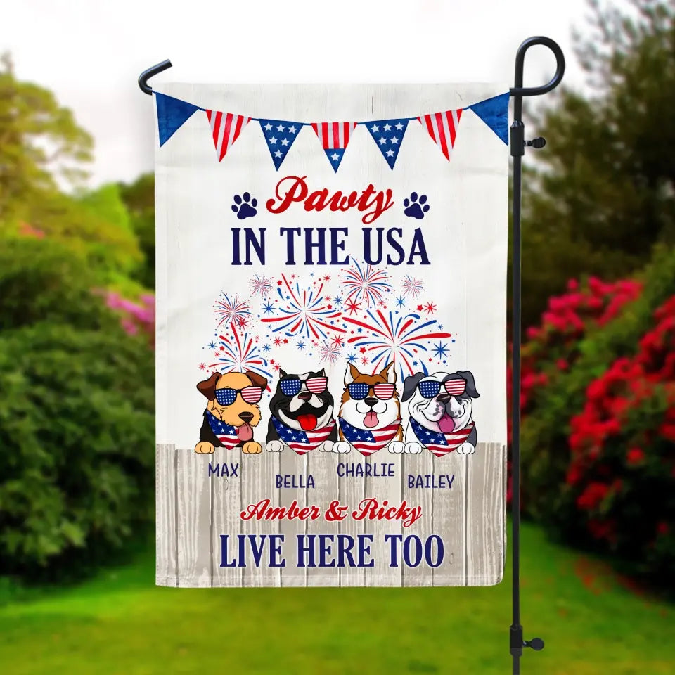 Pawty In The USA Patriotic Dog - Personalized Garden Flag, Independence Day Gift For Dog Mom, Dog Dad, Dog Lovers