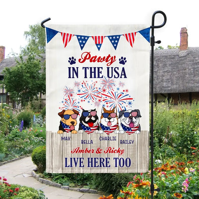 Pawty In The USA Patriotic Dog - Personalized Garden Flag, Independence Day Gift For Dog Mom, Dog Dad, Dog Lovers