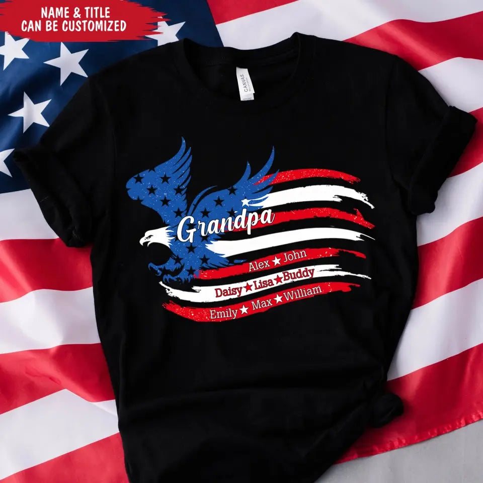 Papa Patriotic America Flag Family - Personalized T-Shirt, 4th Of July Gift, Independence Day Gift Ideas