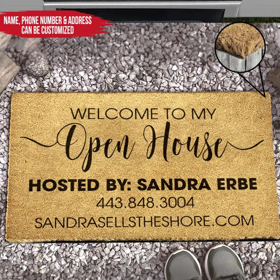 Welcome To My Open House - Personalized Coir Door  Mat, Open House Doormat,House Selling Front Door Mat