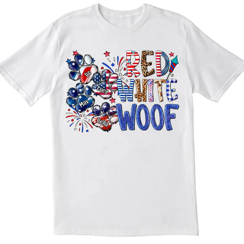 Red White Woof - Personalized T-Shirt, Gift For Dog Lover, Independence Day Gift