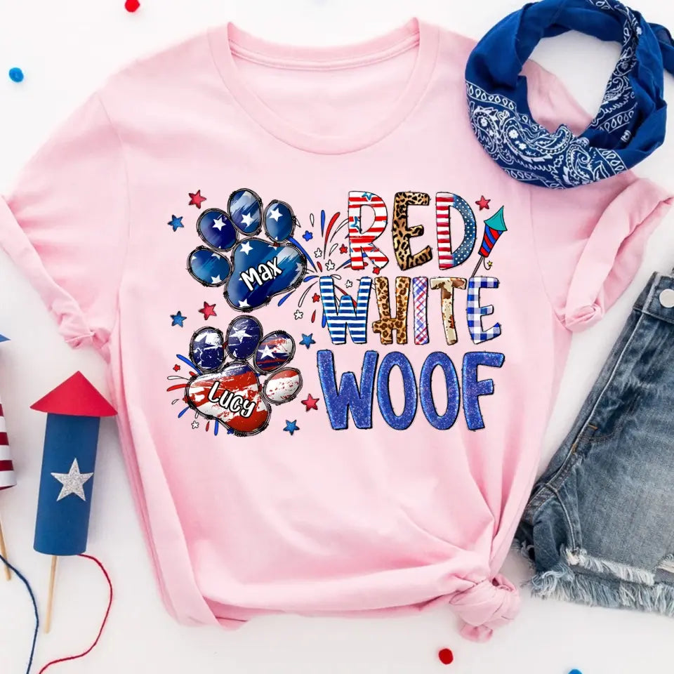 Red White Woof - Personalized T-Shirt, Gift For Dog Lover, Independence Day Gift