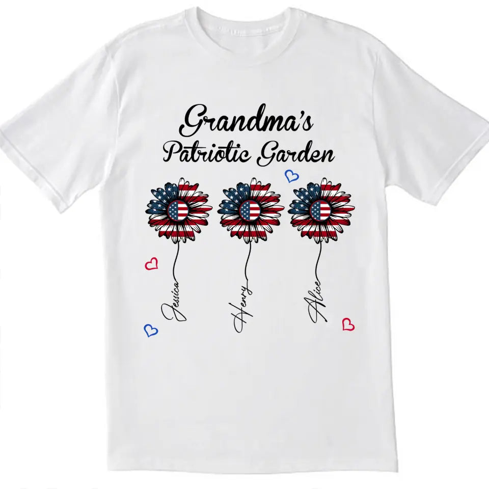 Personalized Grandma&#39;s Garden Flower 4th of July - Personalized T-shirt, Independence Day Gift For Grandma, Nana, GiGi