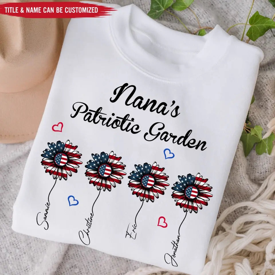 Personalized Grandma's Garden Flower 4th of July - Personalized T-shirt, Independence Day Gift For Grandma, Nana, GiGi