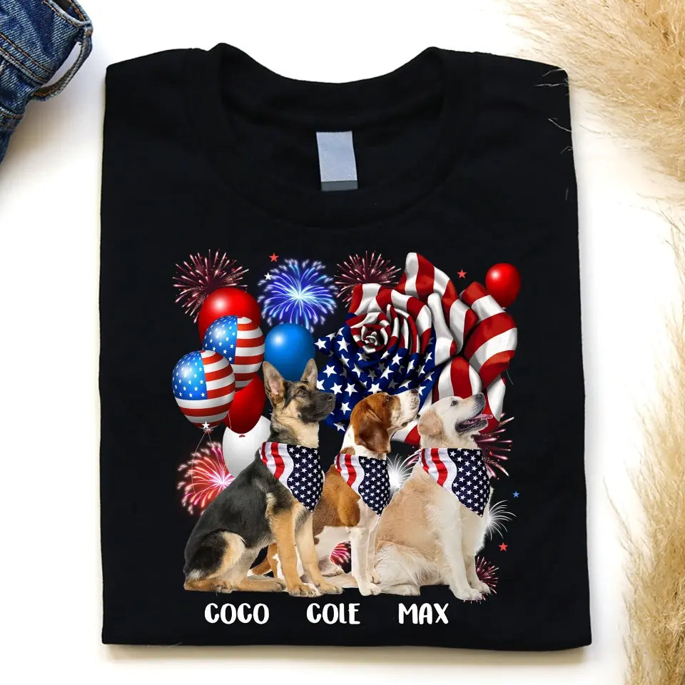 Happy 4th Of July Dog With Flag - Personalized T-Shirt, 4th Of July T-Shirt, Gift For Dog Lovers