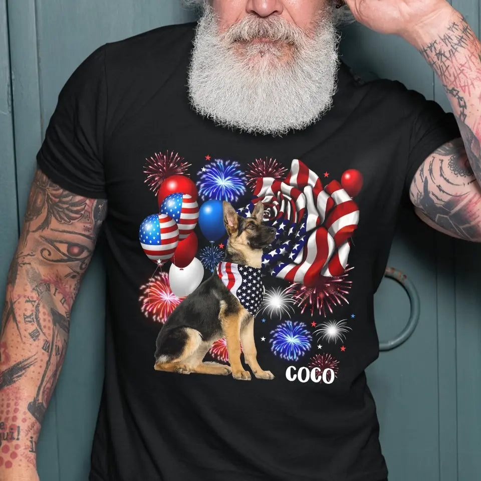 Happy 4th Of July Dog With Flag - Personalized T-Shirt, 4th Of July T-Shirt, Gift For Dog Lovers