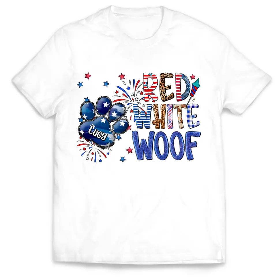 Red White Woof - Personalized T-Shirt, Gift For Dog Lover, Independence Day Gift