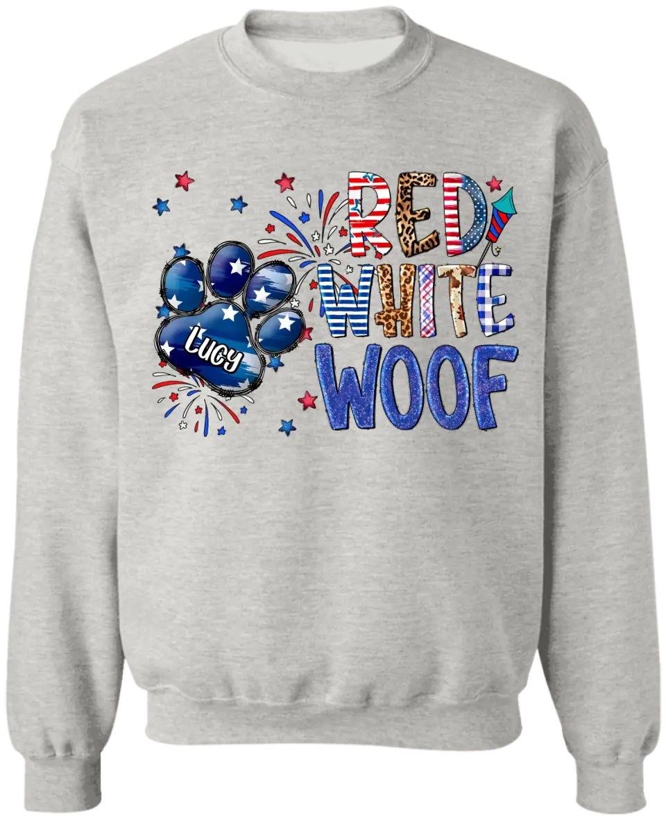 Red White Woof - Personalized T-Shirt, Gift For Dog Lover, Independence Day Gift