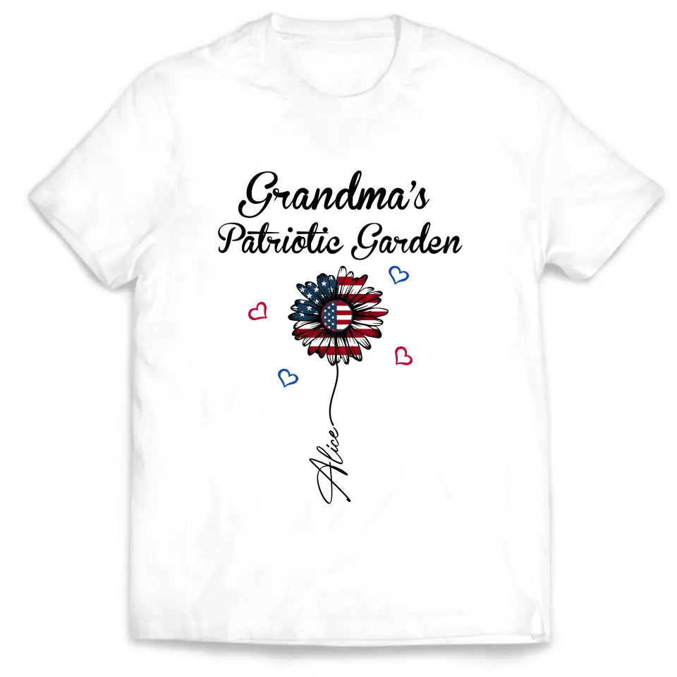 Personalized Grandma's Garden Flower 4th of July - Personalized T-shirt, Independence Day Gift For Grandma, Nana, GiGi