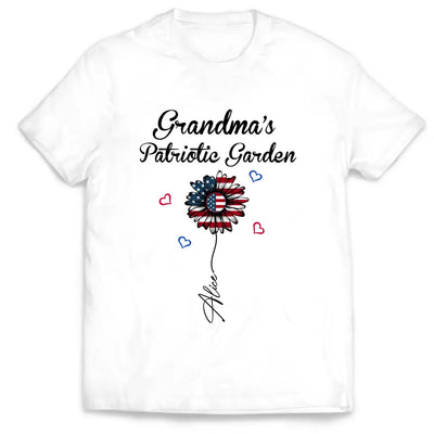 Personalized Grandma's Garden Flower 4th of July - Personalized T-shirt, Independence Day Gift For Grandma, Nana, GiGi