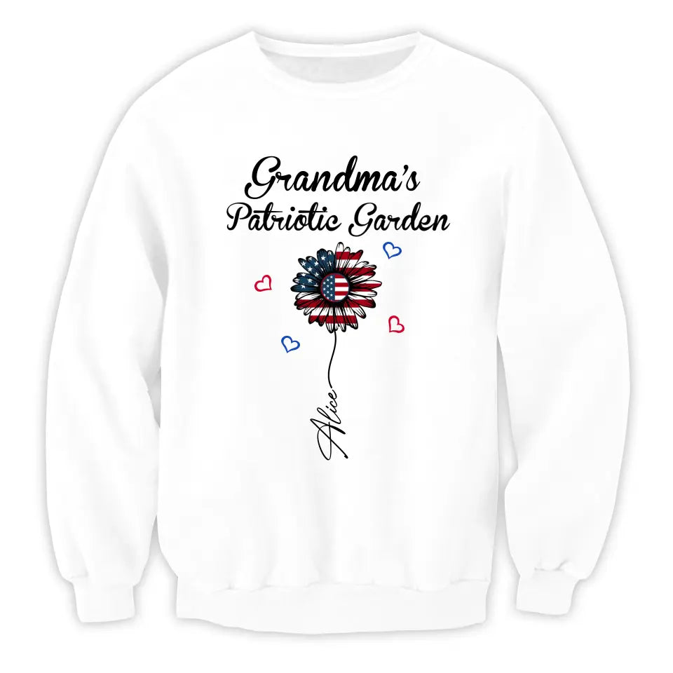 Personalized Grandma's Garden Flower 4th of July - Personalized T-shirt, Independence Day Gift For Grandma, Nana, GiGi