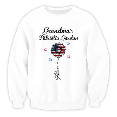 Personalized Grandma's Garden Flower 4th of July - Personalized T-shirt, Independence Day Gift For Grandma, Nana, GiGi