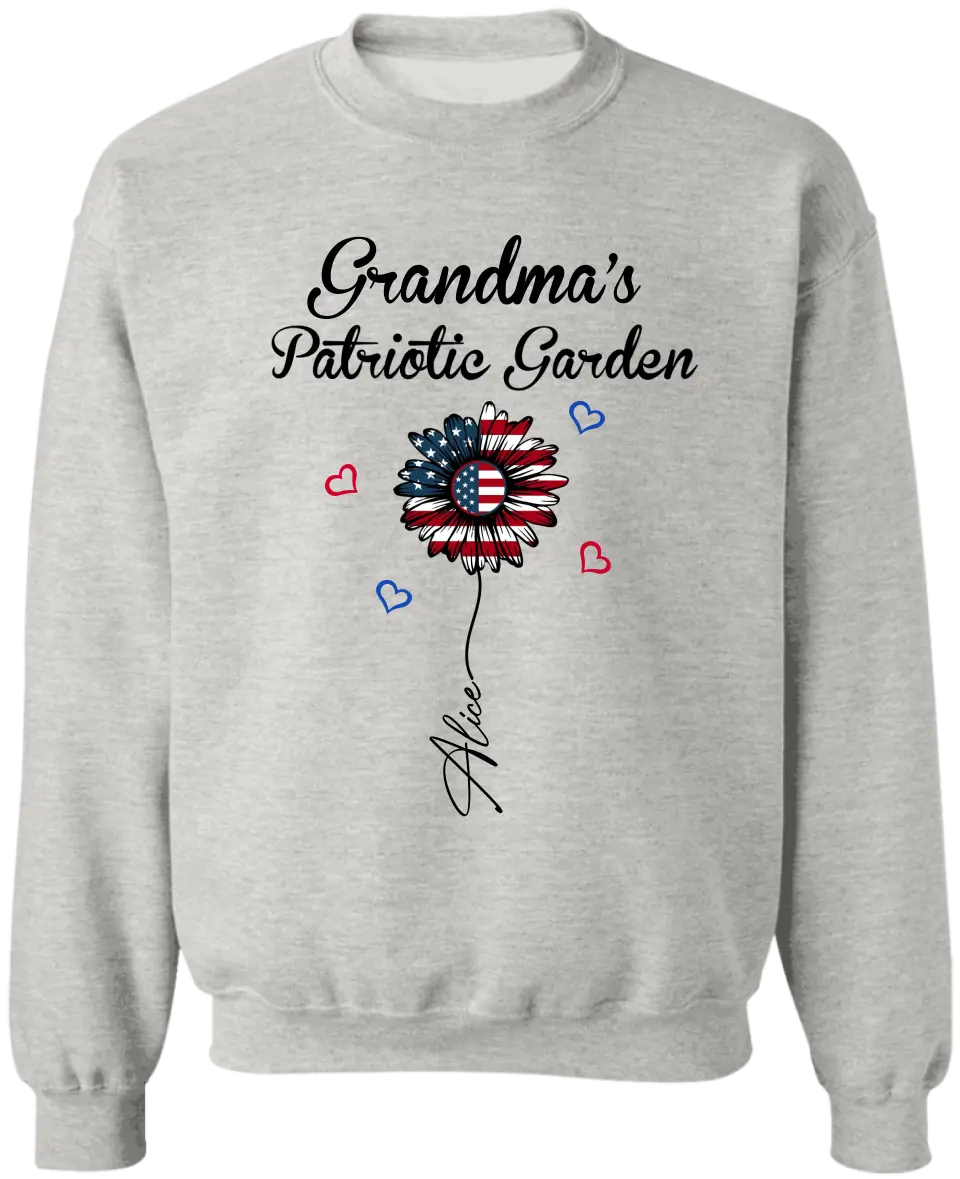Personalized Grandma's Garden Flower 4th of July - Personalized T-shirt, Independence Day Gift For Grandma, Nana, GiGi