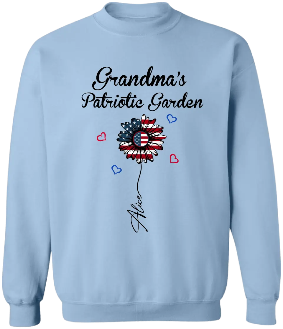 Personalized Grandma's Garden Flower 4th of July - Personalized T-shirt, Independence Day Gift For Grandma, Nana, GiGi