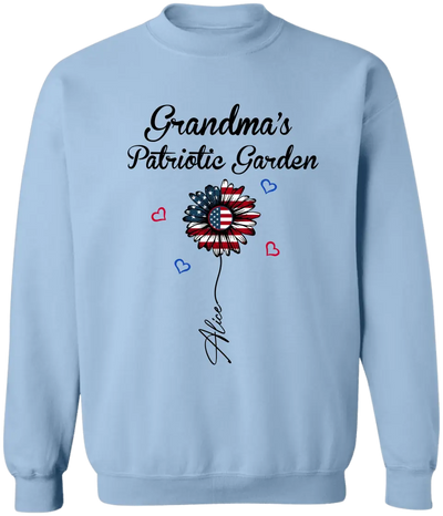Personalized Grandma's Garden Flower 4th of July - Personalized T-shirt, Independence Day Gift For Grandma, Nana, GiGi