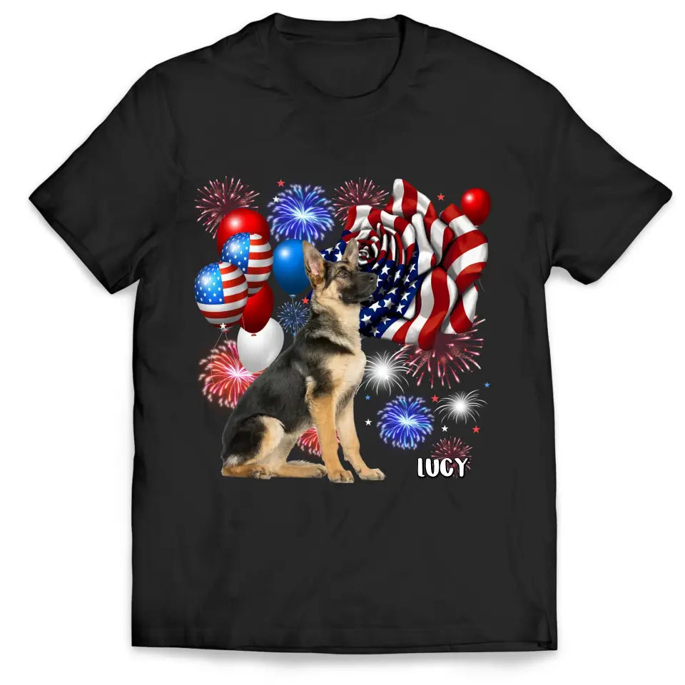 Happy 4th Of July Dog With Flag - Personalized T-Shirt, 4th Of July T-Shirt, Gift For Dog Lovers