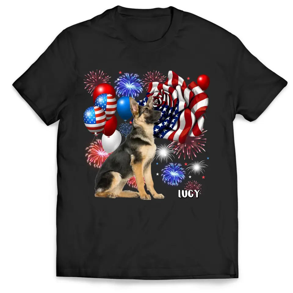 Happy 4th Of July Dog With Flag - Personalized T-Shirt, 4th Of July T-Shirt, Gift For Dog Lovers