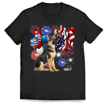 Happy 4th Of July Dog With Flag - Personalized T-Shirt, 4th Of July T-Shirt, Gift For Dog Lovers