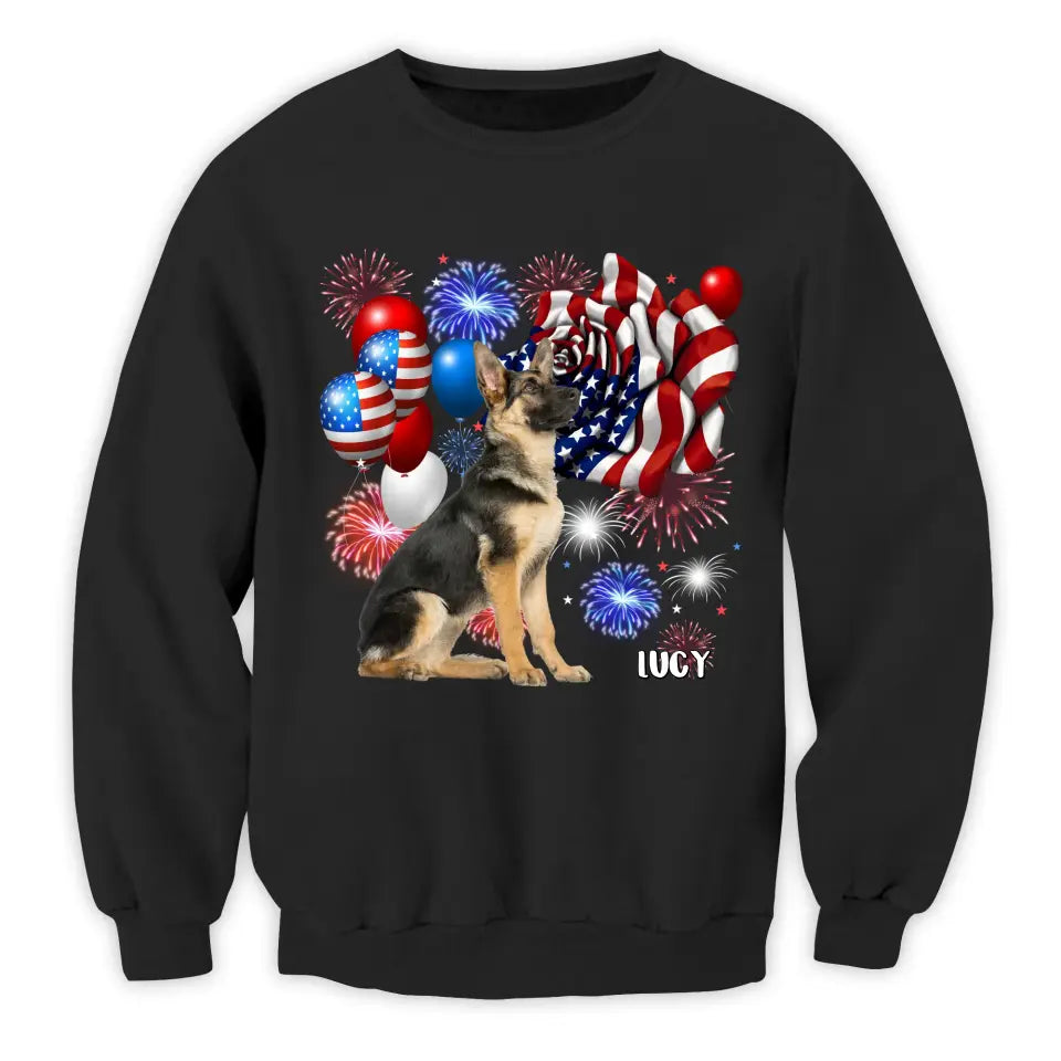 Happy 4th Of July Dog With Flag - Personalized T-Shirt, 4th Of July T-Shirt, Gift For Dog Lovers