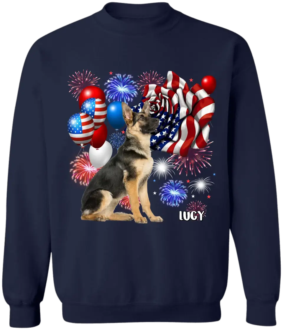 Happy 4th Of July Dog With Flag - Personalized T-Shirt, 4th Of July T-Shirt, Gift For Dog Lovers