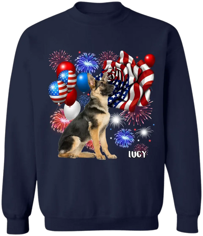 Happy 4th Of July Dog With Flag - Personalized T-Shirt, 4th Of July T-Shirt, Gift For Dog Lovers