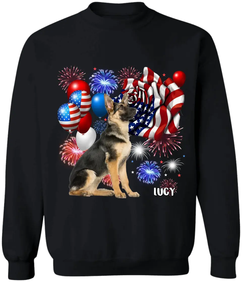 Happy 4th Of July Dog With Flag - Personalized T-Shirt, 4th Of July T-Shirt, Gift For Dog Lovers