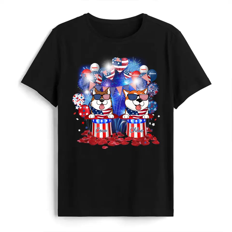 Happy 4th July Dog Independent Day Hats And Balloons - Personalized Shirt, Gift for Dog Lovers