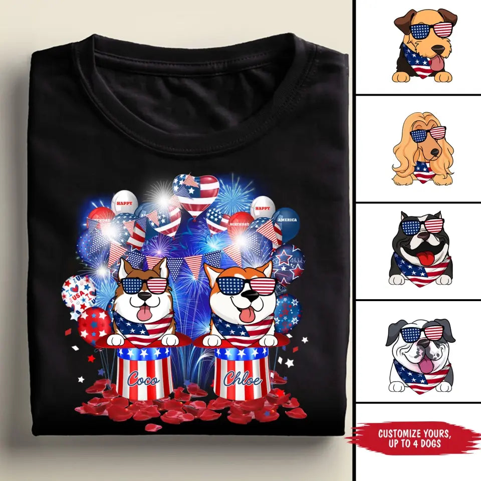Happy 4th July Dog Independent Day Hats And Balloons - Personalized Shirt, Gift for Dog Lovers