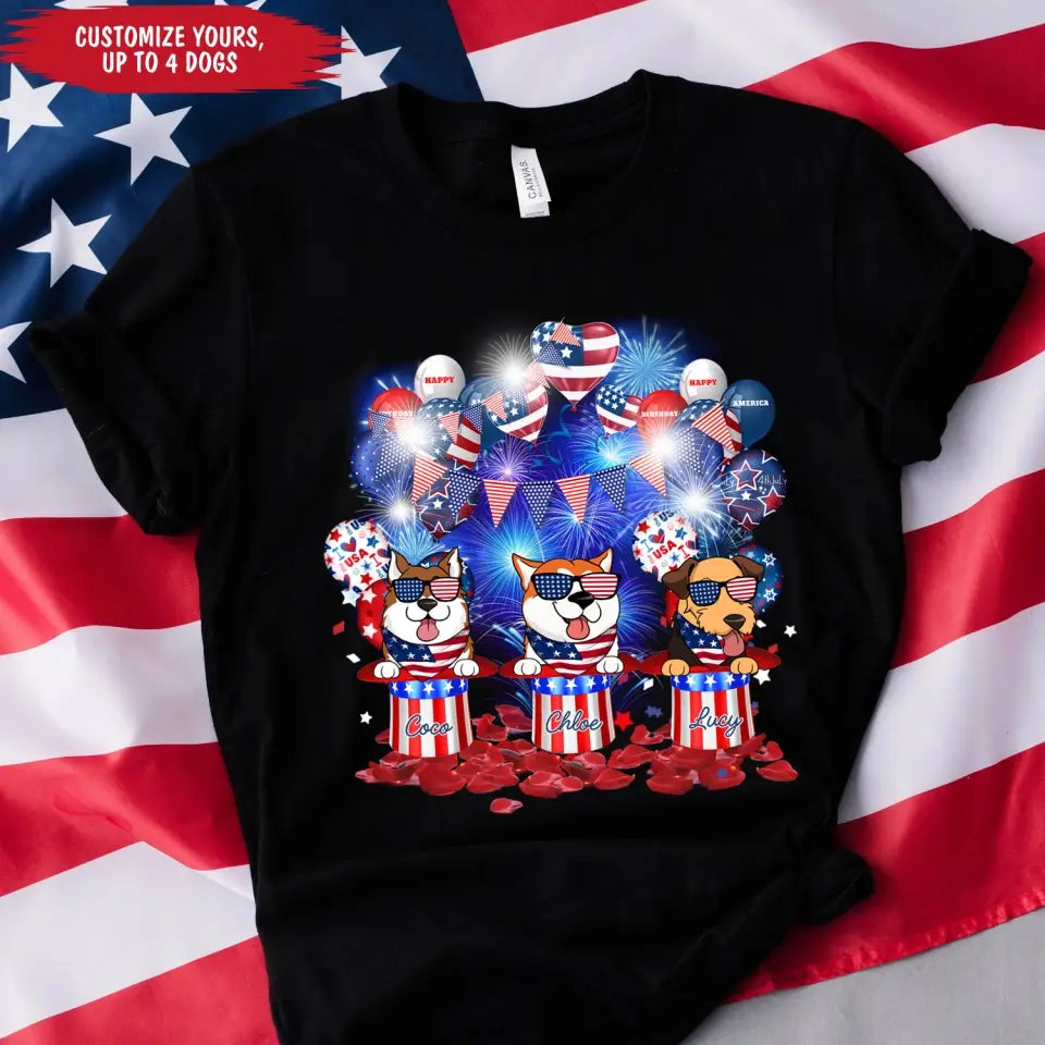 Happy 4th July Dog Independent Day Hats And Balloons - Personalized Shirt, Gift for Dog Lovers