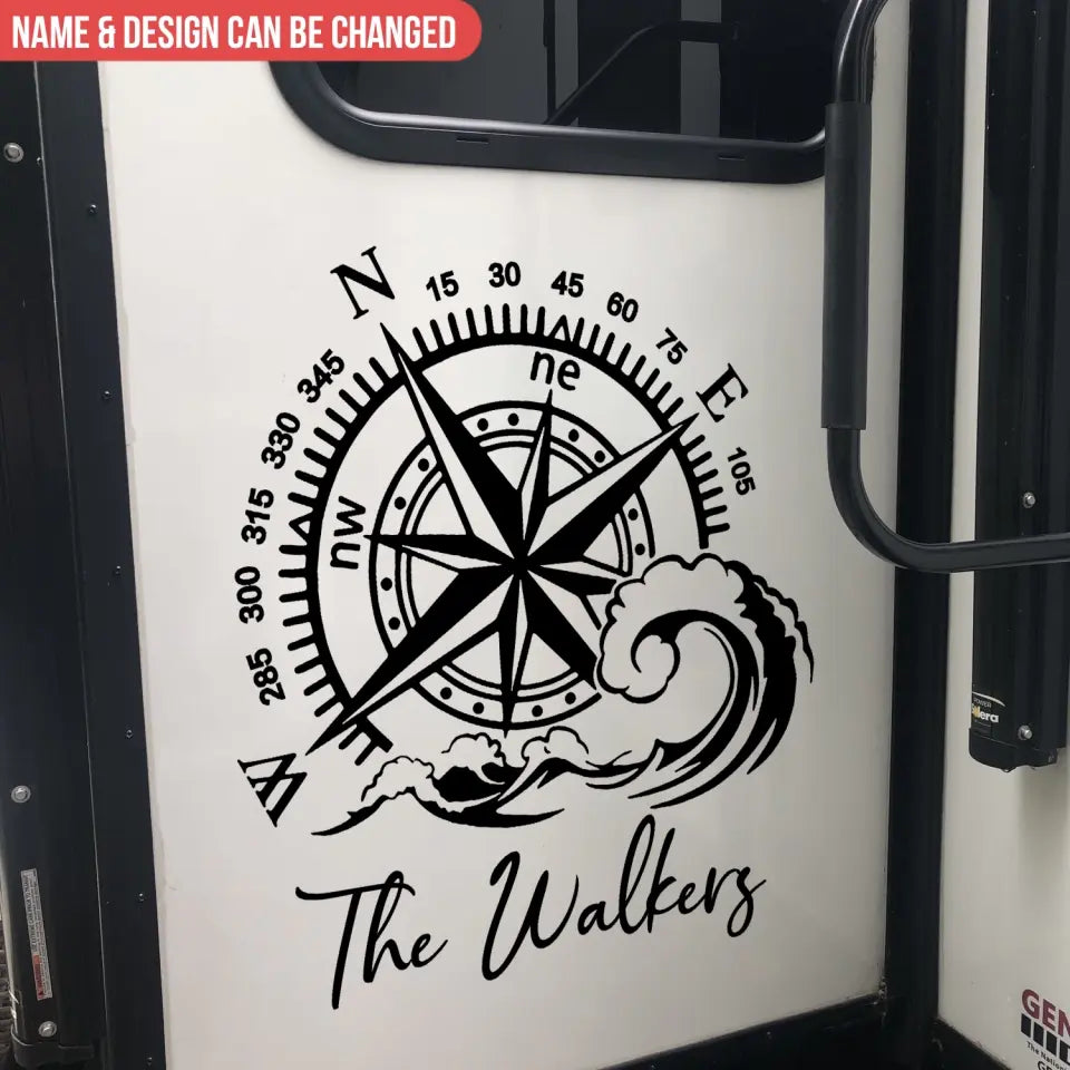 Camping Compass - Personalized Decal, Camping Decal With Mountain/ Beach