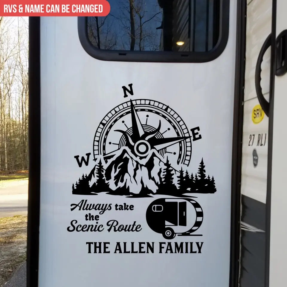 Always Take The Scenic Route - Personalized Camping Decal, Camper RVs Mountain Decal