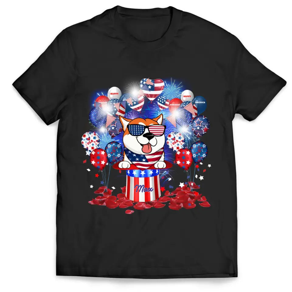 Happy 4th July Dog Independent Day Hats And Balloons - Personalized Shirt, Gift for Dog Lovers