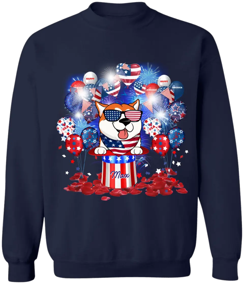Happy 4th July Dog Independent Day Hats And Balloons - Personalized Shirt, Gift for Dog Lovers
