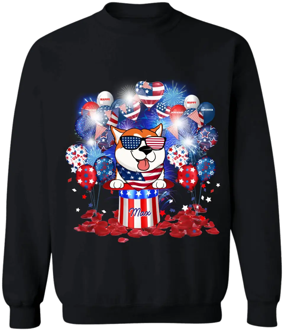 Happy 4th July Dog Independent Day Hats And Balloons - Personalized Shirt, Gift for Dog Lovers
