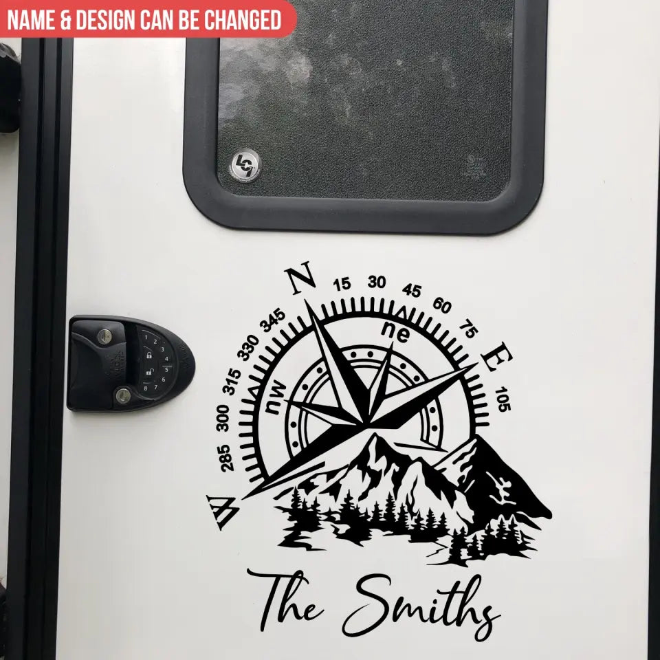 Camping Compass - Personalized Decal, Camping Decal With Mountain/ Beach